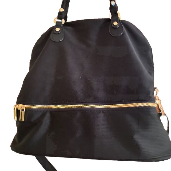 Anthropologie DL + ACTIV Bag Black Gold Zippers Shoulder Crossbody Gym Workout - Picture 1 of 15